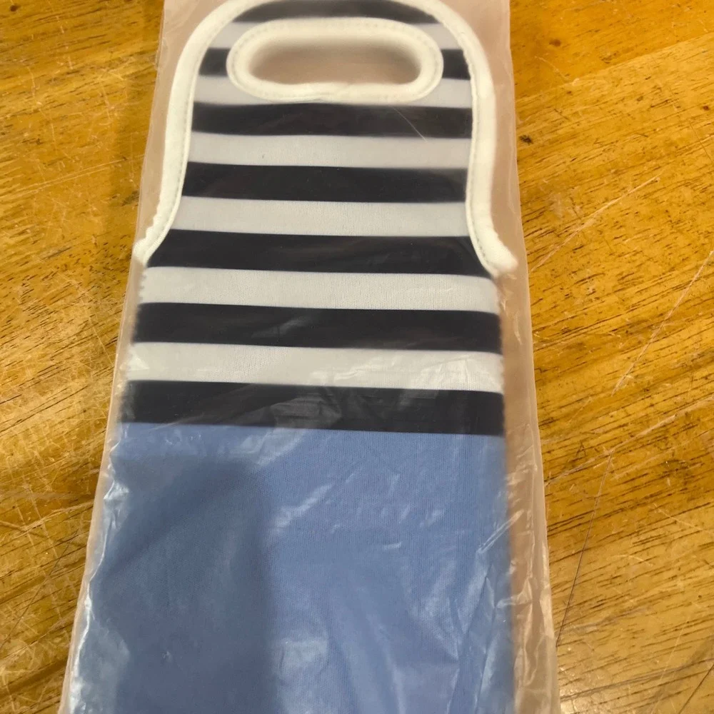 Kate Spade New York Blue Nautical Striped Beverage Sleeve Koozie with Handle